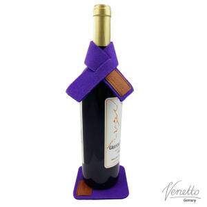 Set für Wein Weinmanschette Tropfstopper Weinkragen Schal Tropfenfänger mit Untersetzer aus Filz Violett Lila Bild 1
