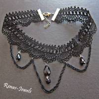 Kropfband Kropfkette schwarz silberfarben Spitze Tropfen Perlen Gothic Halsband Choker Kette Bild 3