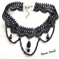 Kropfband Kropfkette schwarz silberfarben Spitze Tropfen Perlen Gothic Halsband Choker Kette Bild 5