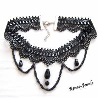 Kropfband Kropfkette schwarz silberfarben Spitze Tropfen Perlen Gothic Halsband Choker Kette Bild 6