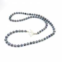 Unikat! echte Perlenkette in Dunkelgrau mit Mondstein Rondellen und Sterlingsilber Verschluss Bild 1