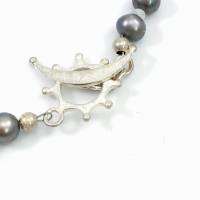 Unikat! echte Perlenkette in Dunkelgrau mit Mondstein Rondellen und Sterlingsilber Verschluss Bild 2