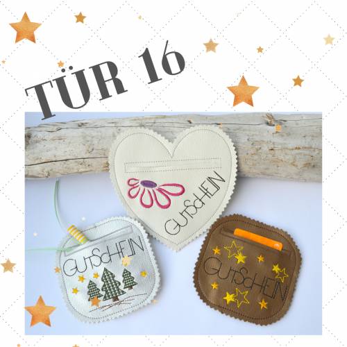 Stickdatei ITH Gutscheinhülle Tür 16