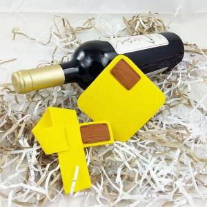 Weinmanschette Tropfenfänger Tropfstopper mit Untersetzer Weinkragen aus Filz, Gelb Bild 2