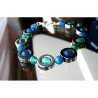 Armband aus Grünen Onyx, Achat Blau und Hämatit Reifen, Edelstein Armband für Frauen Geschenk, Unikat Bild 1
