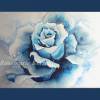 Blue Rose Aquarellbild handgemalt inverschiedenen Blautönen 30 x 41 cm Querformat Bild 4