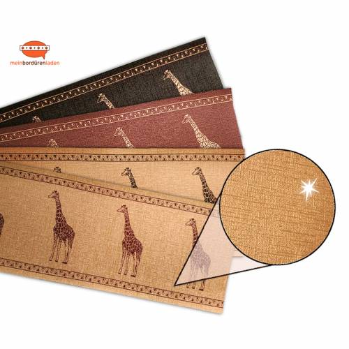 Metallic Bordüre - Bronze: Giraffe | Vinyl-Vliesbordüre - edler Metallic-Effekt - 15 cm Höhe