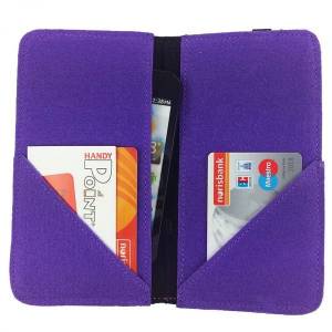 5.2 - 6.4" Bookstyle wallet case Tasche Hülle Schutzhülle Buchhülle für Handy aus Filz Violett Lila Bild 1