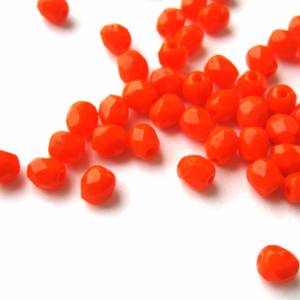 50 Opaque Neon Orange böhmische Perlen 4mm, tschechische feuerpolierte facettierte Glasperlen DIY Glasschliff Bild 1