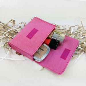 Täschchen Mini Kosmetiktasche Kulturbeutel Kulturtasche Hülle Tasche aus Filz für Zubehör, Make Up und Accessoires, Pink Bild 5