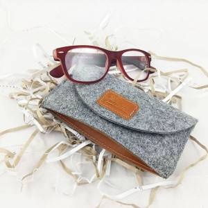 Brillenetui Tasche Hülle Schutzhülle aus Filz und Leder Filztasche Etui für Brille, Grau Bild 2
