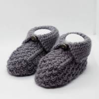 dunkelgraue Baby Trachtenschuhe mit Trachtenknopf Größe 3-6 Monate für Mädchen und Jungen Bild 1