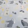 Rest:1,40 m x 1,48m Softshell  mit Fleece -  Abseite , kleine Waldtiere auf rauchblau( 1m/12,86€ ) Bild 1