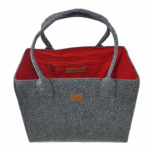 Einkaufstasche Damentasche Shopper Tasche Damen Hänkel-Tasche Handtasche Korb grau rot Bild 1