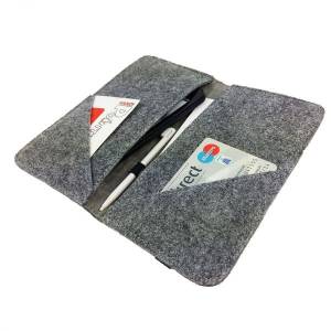 5.2 - 6.4" Bookstyle wallet case Tasche Hülle für Handy Klapptasche Klapphülle Schutzhülle aus Filz, Grau Bild 1