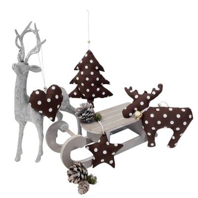 4- teilige Weihnachtsdeko zum aufhängen braun gepunktet