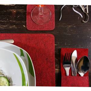 2-er Tischset Untersetzer  Tischdekoration Platzset Platzmatten Bestecktaschen Tischdecken Tischdeko aus Filz, Rot melie Bild 1