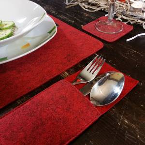 2-er Tischset Untersetzer  Tischdekoration Platzset Platzmatten Bestecktaschen Tischdecken Tischdeko aus Filz, Rot melie Bild 2