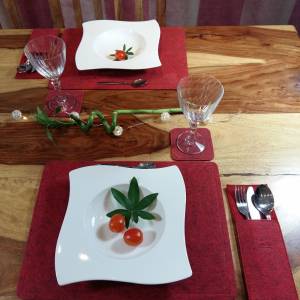 2-er Tischset Untersetzer  Tischdekoration Platzset Platzmatten Bestecktaschen Tischdecken Tischdeko aus Filz, Rot melie Bild 4