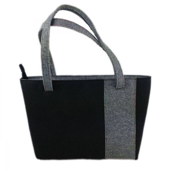 Damentasche Shopper Tasche für Frauen Handtasche Einkaufstasche Shopping Filztasche Filz grau schwarz Bild 1