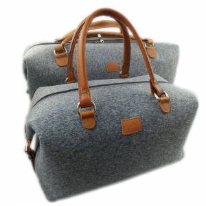 Set Leder / Filz Handgepäck-Tasche Handtasche Weekender Filztasche Reisetasche für Flugzeug Flugtasche, grau Bild 1