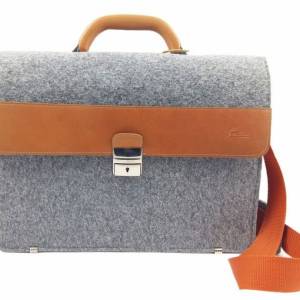 DIN A4 Aktentasche MacBook-Tasche Herren-Tasche Männer Tasche Filz,- Ledertasche Umhängetasche grau braun Bild 1