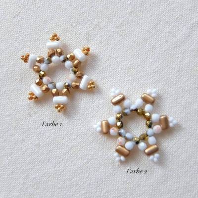 DIY Materialpaket, Glasperlen zum Fädeln kleiner Sterne - weiß gold