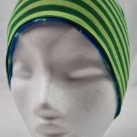 Mütze zum Wenden für 3-5 Jahre / Kopfumfang 48 cm, blau mit bunten Oldtimer und grün gestreift Bild 4