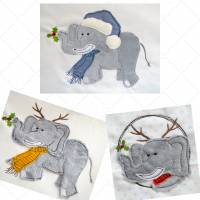 Stickdatei doodle Elefant Winter SET XL Bild 3