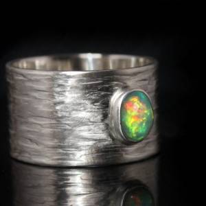 Breiter Opalring - Silberring mit Top Opal - 925er Silber Ring - Handmade unisex for Sie und Ihn - Herrenring Männerring Bild 1