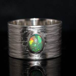 Breiter Opalring - Silberring mit Top Opal - 925er Silber Ring - Handmade unisex for Sie und Ihn - Herrenring Männerring Bild 2