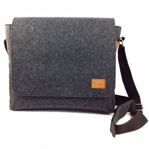 Tasche für Herren Umhängetasche Schultertasche Filztasche Filz und Leder auch für MacBook / Surface / Laptop schwarz