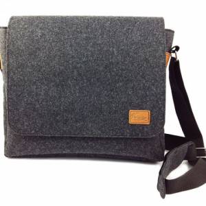 Tasche für Herren Umhängetasche Schultertasche Filztasche Filz und Leder auch für MacBook / Surface / Laptop schwarz Bild 1