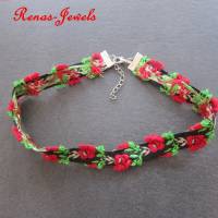 Kropfband mit Rosen Blumen Trachten Halsband Choker rot grün schwarz weiß Bild 2