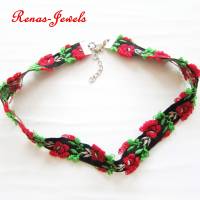 Kropfband mit Rosen Blumen Trachten Halsband Choker rot grün schwarz weiß Bild 3