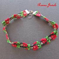 Kropfband mit Rosen Blumen Trachten Halsband Choker rot grün schwarz weiß Bild 5