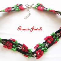 Kropfband mit Rosen Blumen Trachten Halsband Choker rot grün schwarz weiß Bild 7