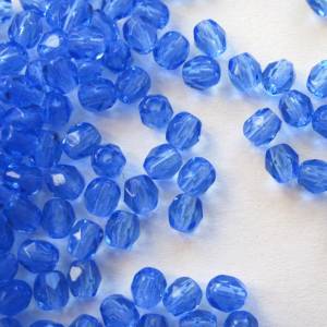 50 Sapphire böhmische Perlen 4mm, tschechische feuerpolierte facettierte Glasperlen DIY Glasschliff Bild 1