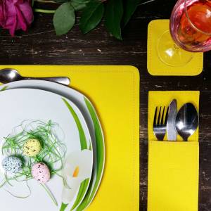4-er Platzmatten Tischmatten Tischschoner Untersetzer Tassendecken Bestecktaschen Tischdecken Tischdeko aus Filz Gelb Bild 1