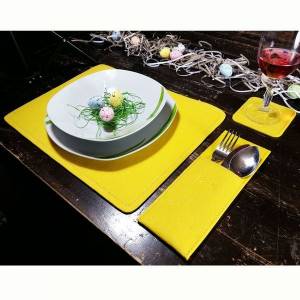 4-er Platzmatten Tischmatten Tischschoner Untersetzer Tassendecken Bestecktaschen Tischdecken Tischdeko aus Filz Gelb Bild 2
