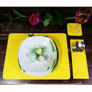 4-er Platzmatten Tischmatten Tischschoner Untersetzer Tassendecken Bestecktaschen Tischdecken Tischdeko aus Filz Gelb Bild 4