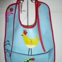 Lätzchen mit Auffangtasche 'verrückte Hühner', Wachstuch, abwaschbar, wasserfest, für Kinder + Erwachsene, Bild 1
