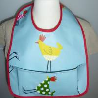 Lätzchen mit Auffangtasche 'verrückte Hühner', Wachstuch, abwaschbar, wasserfest, für Kinder + Erwachsene, Bild 4