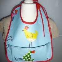 Lätzchen mit Auffangtasche 'verrückte Hühner', Wachstuch, abwaschbar, wasserfest, für Kinder + Erwachsene, Bild 6
