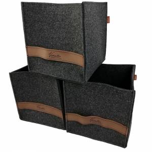 3-er Set Box Filzbox Aufbewahrungskiste Aufbewahrungsbox Kiste für Allelei auch für IKEA Regale schwarz meliert Bild 1