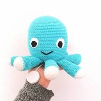 Spieluhr gehäkelt, Octopus / Krake, Blau, Melodieauswahl, Wasserdicht, 100 % Baumwolle Bild 1