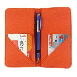 5.2 - 6.4" Bookstyle wallet case Tasche Hülle Etui aus Filz Schutzhülle für Smartphone Orange Bild 1