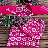5in1 Beanie Mütze & Loop Schal/Halssocke Set - Blumen Kreise/pink Flowers Bild 1