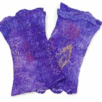 Armstulpen lila aus Wolle und Seide, Größe M, Pulswärmer für den Winter, Manschetten zum Aufpeppen der Kleidung, Stulpen Bild 5