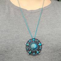 Makramee-Mandala-Halskette mit Apatit und Edelstahl Bild 4